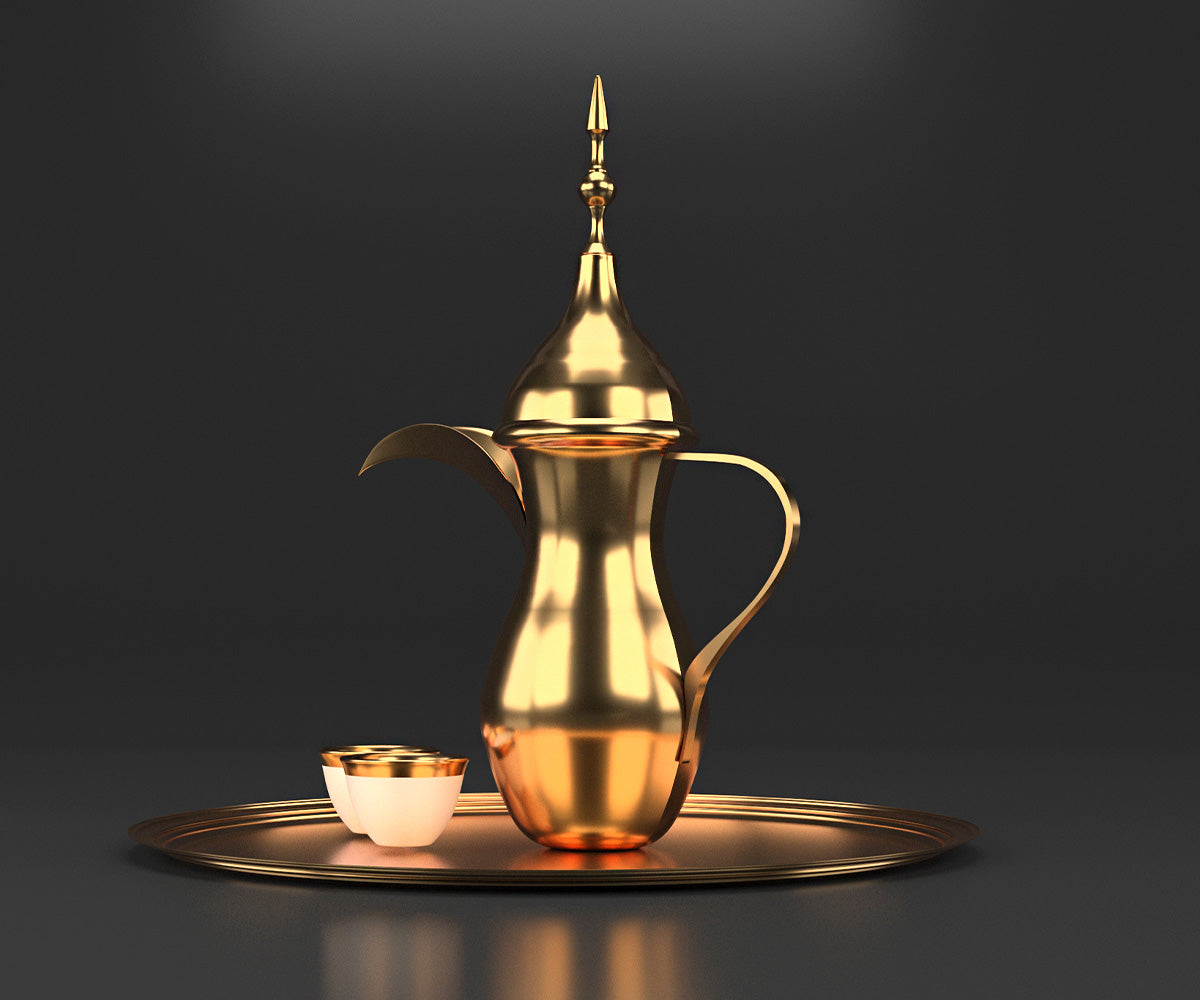 دلة قهوة عربية مع فناجين