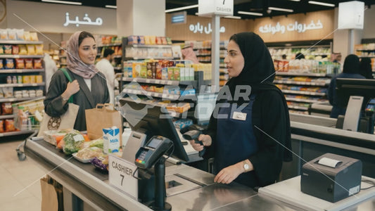 شابة سعودية تعمل موظفة كاشيير في مركز تسوق