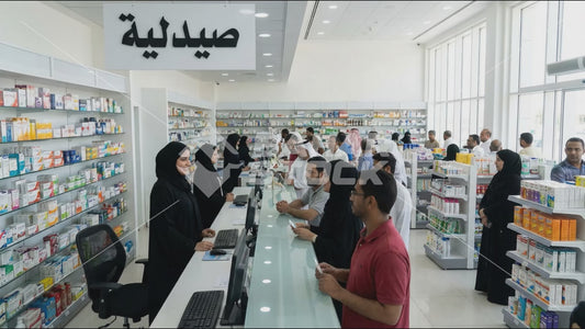 مجموعة من الشابات يعملون في صيدلية