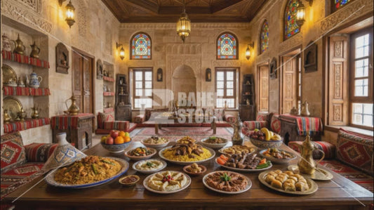 مائدة طعام في منزل طراز عربي - مجموعة