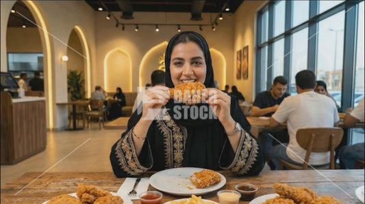 امراة خليجة تقوم بتجربة دجاج مقلي
