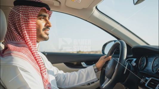 رجل خليجي يقود سيارته