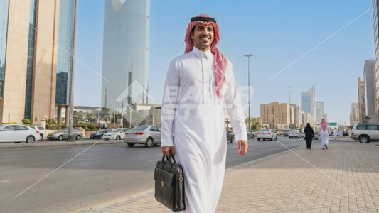 شاب سعودي يمشي متجه لعمله