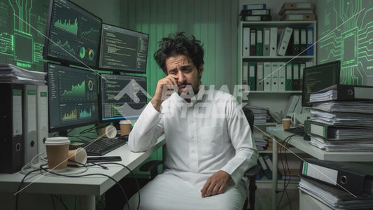 شاب متعب من ضغط العمل