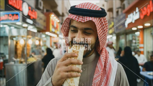 رجل خليجي يأكل سندويشة دجاج