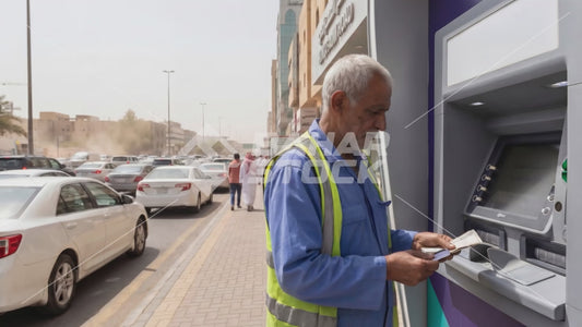 عامل يستلم مرتبه من الصراف
