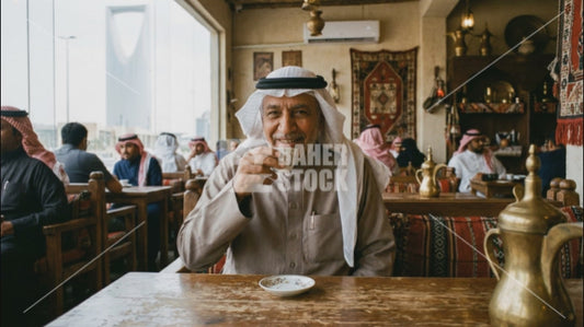 رجل كبير في السن يشرب القهوة العربية