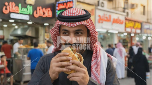 رجل خليجي ياكل سندويشة طعمية