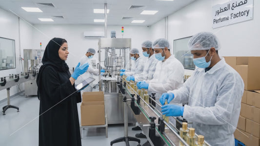 امرأة خليجية تقوم بالاشراف على مصنع عطور