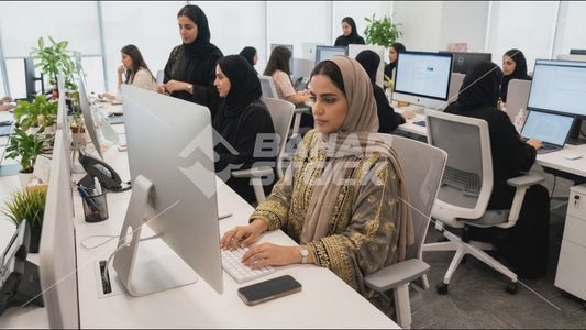 شابة سعودية تعمل داخل شركة